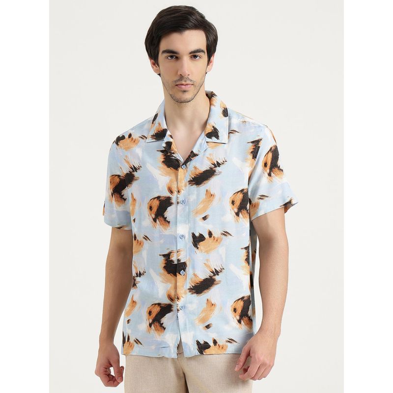 United Colors of Benetton Men Blue Viscose Collar Neck Shirt (XL)