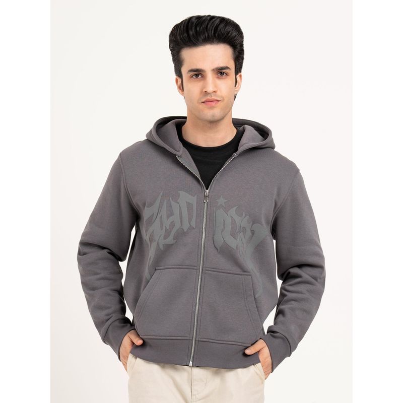 Red Tape Men Grey Cotton Fleece Hooded Hoodie (L)