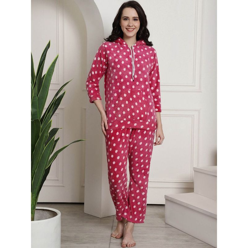 Secret Wish Pink Polka Dots Winter Night Suit (Set of 2) (M)
