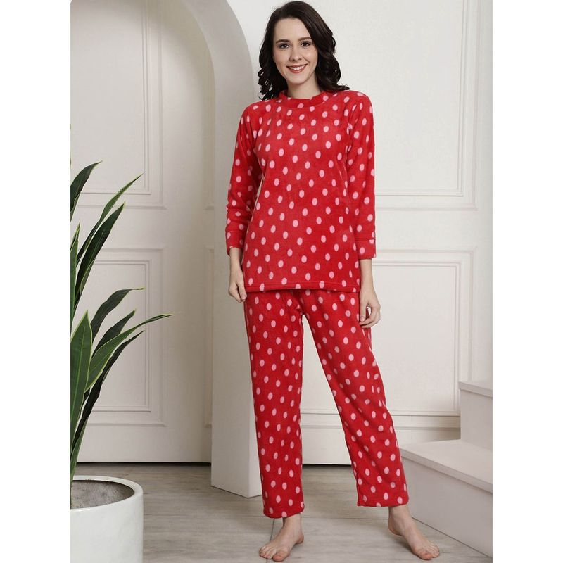 Secret Wish Red Polka Dots Winter Night Suit (Set of 2) (M)