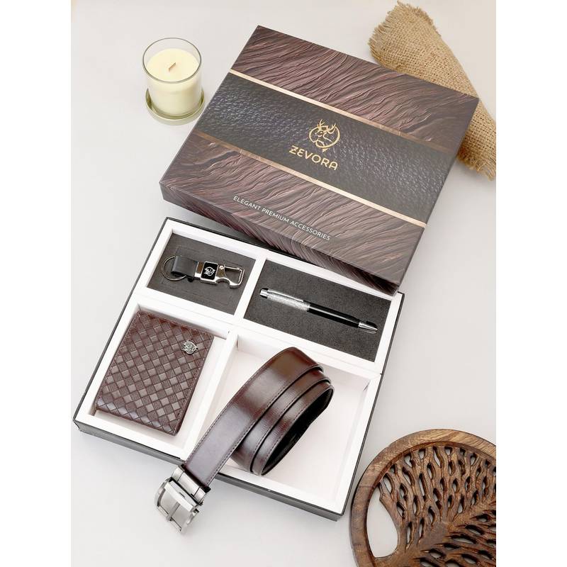 Zevora Buy ZEVORA Men Reversible Brown Belt with Wallet, Pen & Keychain Online