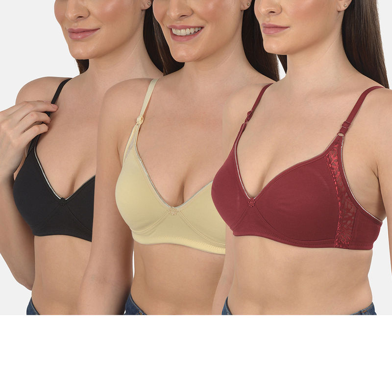 Mod & Shy Pack of 3 Solid Non-Wired Non Padded Bra - Multi-Color (32B)