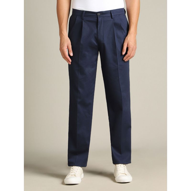 Dockers Men Blue Mid Rise Classic Pleated Fit Trousers (34)