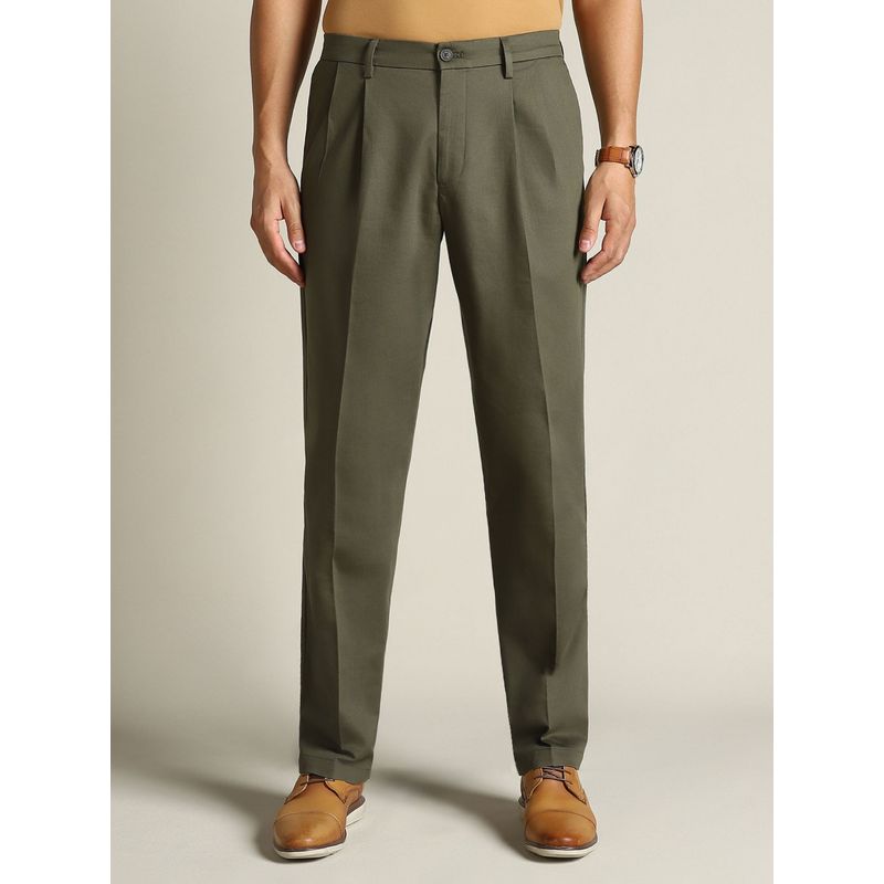 Dockers Men Green Mid Rise Classic Pleated Fit Trousers (34)
