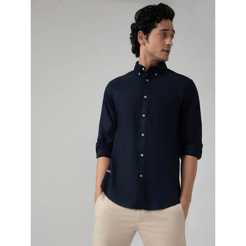 Subtract Casual Oxford Shirt in Navy Blue - Comfort Fit (38)