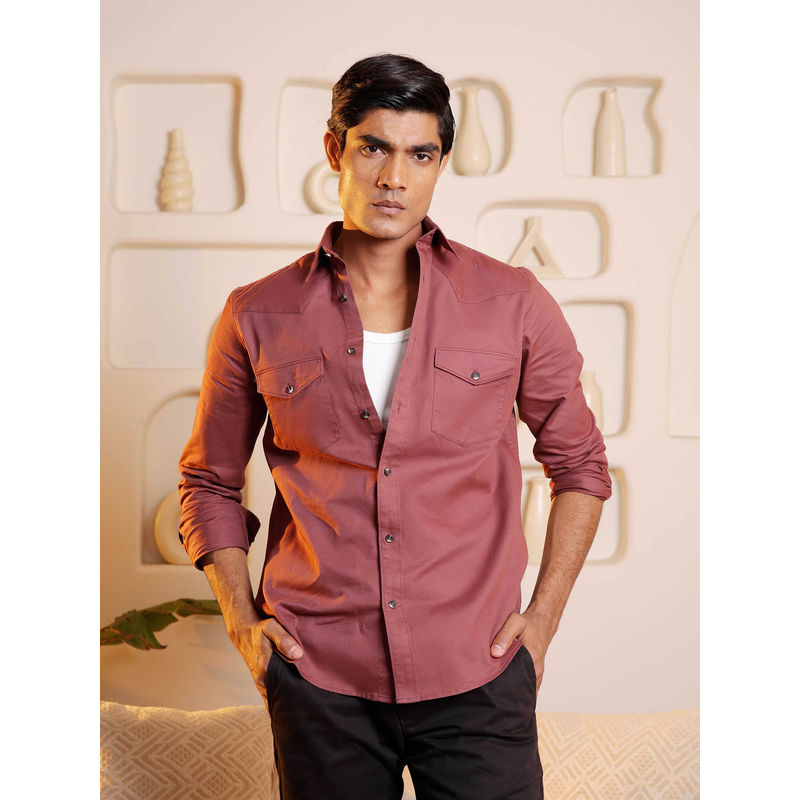 Subtract Men Redwood Comfort Fit Double Pocket Cargo Twill Casual Shirt (38)