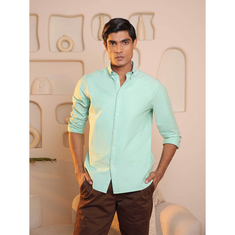 Subtract Men Light Green Slim Fit Solid Yarn Dyed Casual Oxford Shirt (38)