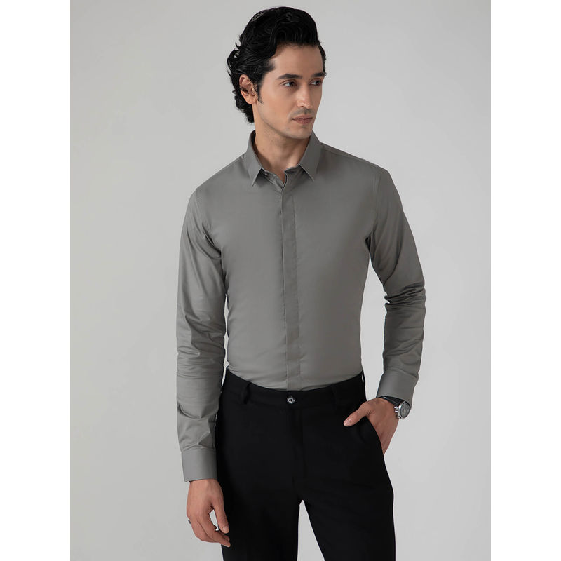 Subtract Cotton Satin Formal Shirt in Ash Grey - Slim Fit (40)