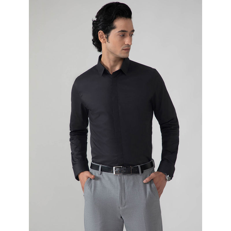 Subtract Cotton Satin Formal Shirt in Raven Black - Slim Fit (38)