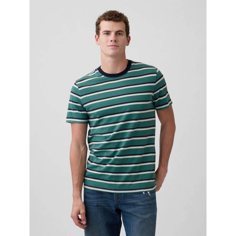 GAP Mens Stripes Crew Neck T-shirt - Green (S)