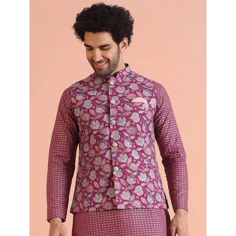 KISAH Men Pink Printed Nehru Jacket (38)