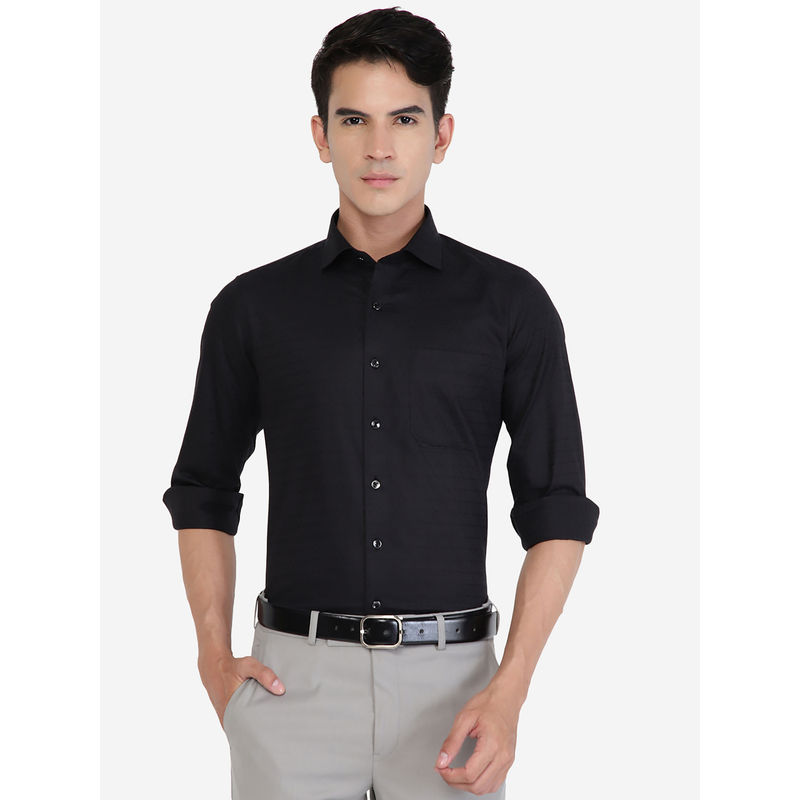 Greenfibre Mens Black 100% Cotton Slim Fit Solid Party Wear Shirt (38)