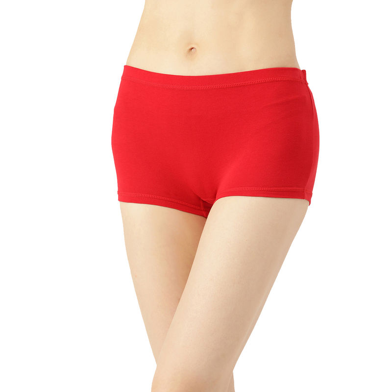 Leading Lady women Brief Pack of Single Cotton Elastane Low-Rise Solid Boy Shorts - Red (S)