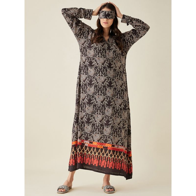 The Kaftan Company Black Gothic Modal Hoodie Lounge Dress (L)