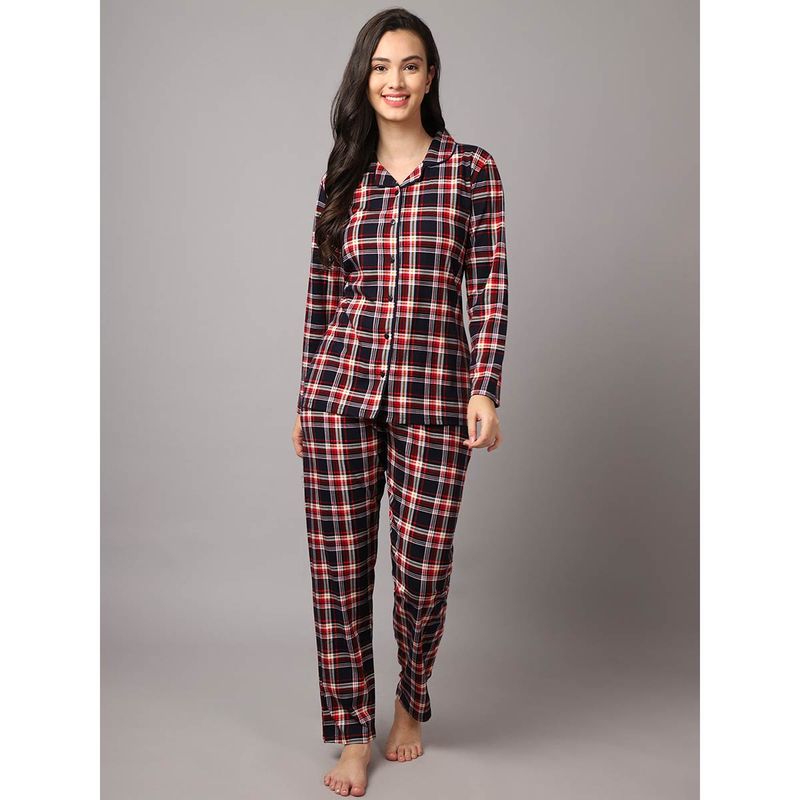 Sky Blue Check & Stripe Nightwear with Pink Lace