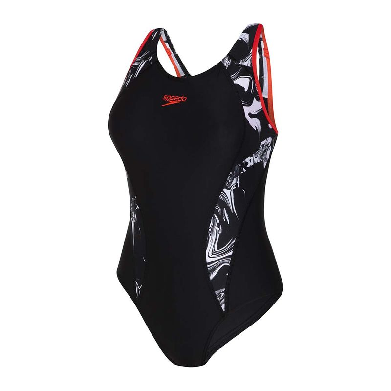 Speedo Printed Fit Laneback Swimsuit - Black (30)