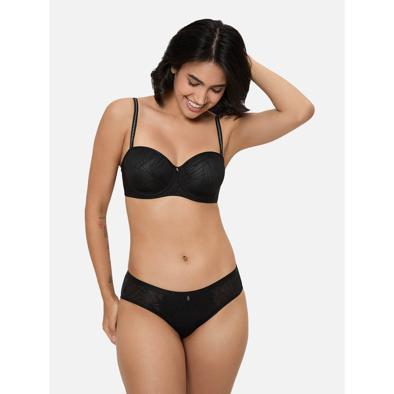 Triumph Black Fancy Shimmer Detachable and Fancy Straps Wired Padded Balconette Bra (34B)