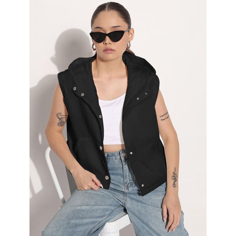 SHOWOFF Edition Women's Black Sleeveless Hooded Bomber Jacket (XS)