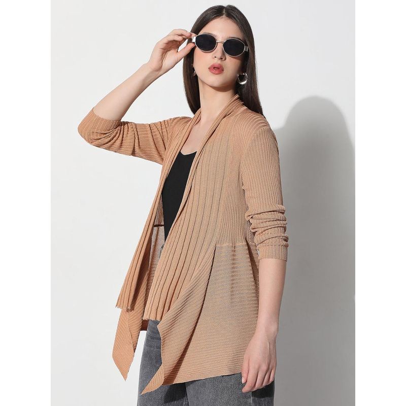 SHOWOFF Women's Ribbed Beige Longline Shrug (XS)