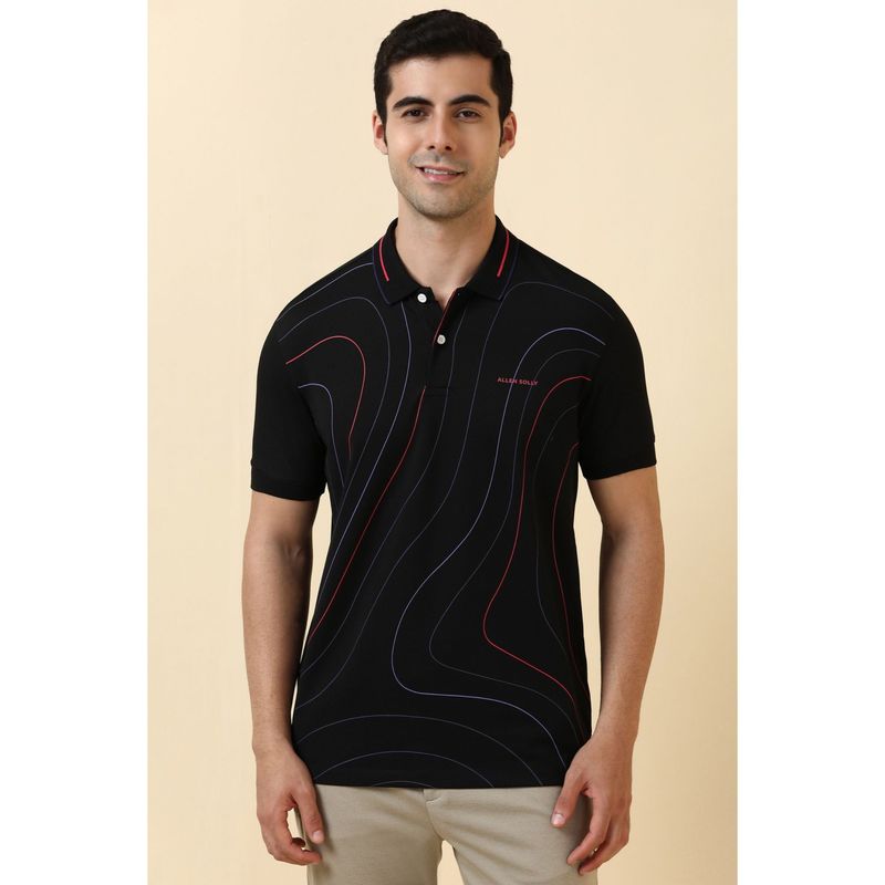 Allen Solly Men Black Printed Polo Neck T-Shirt (2XL)