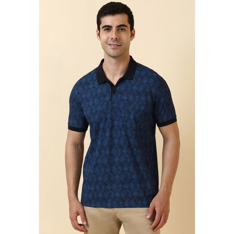 Allen Solly Men Navy Printed Polo Neck T-Shirt (M)