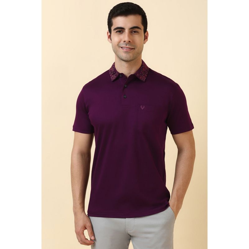 Allen Solly Men Purple Solid Polo Neck T-Shirt (S)