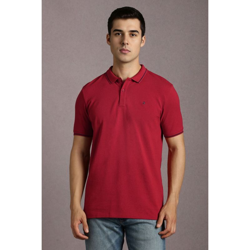 Louis Philippe Men Red Solid Polo Neck T-Shirt (S)