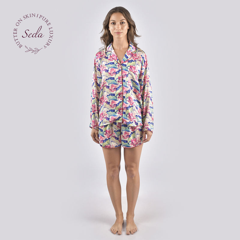 Mackly Shorts set With Long Sleeves Lotus AOP - Multi-Color (M)