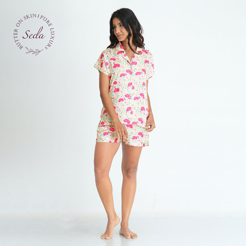 Mackly Womens Satin Shirt & Shorts (Set of 2) (XS)