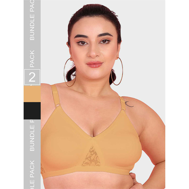 Curvy Love Multi-Color Plus Size Soft Cotton Everyday Full Bra (Pack of 2) (34B)