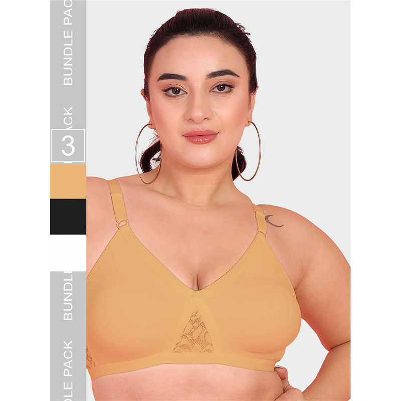 Curvy Love Multi-Color Plus Size Soft Cotton Everyday Full Bra (Pack of 3) (34B)