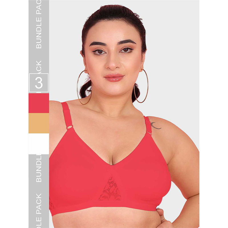 Curvy Love Multi-Color Plus Size Soft Cotton Everyday Full Bra (Pack of 3) (34B)