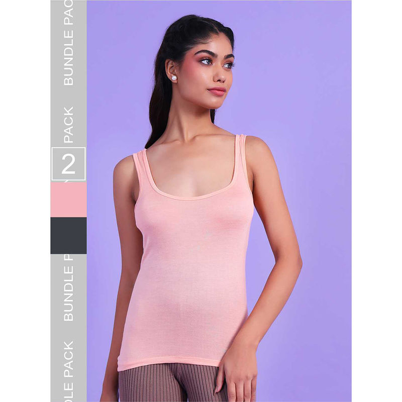 Da Intimo Multi-Color Soft Cotton Broad Strap Camisole (Set of 2) (XS)