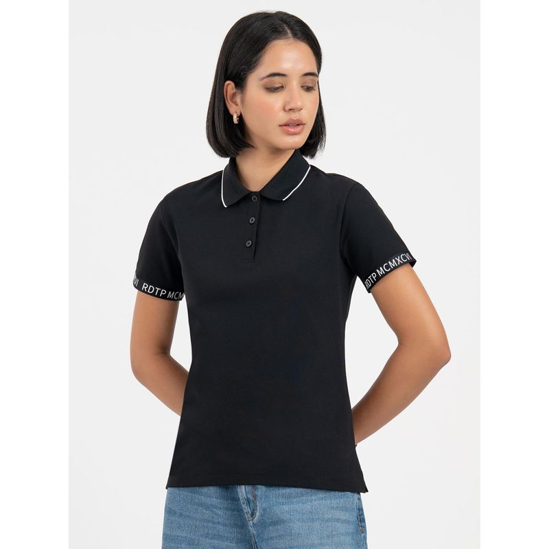 Red Tape Black Polo T-Shirt for Women (S)