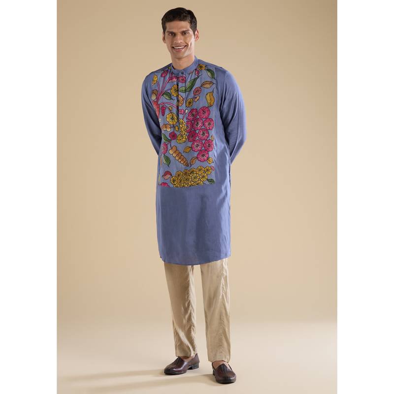 KALKI FASHION Blue Kalamkari Printed Kurta & Pant (M)