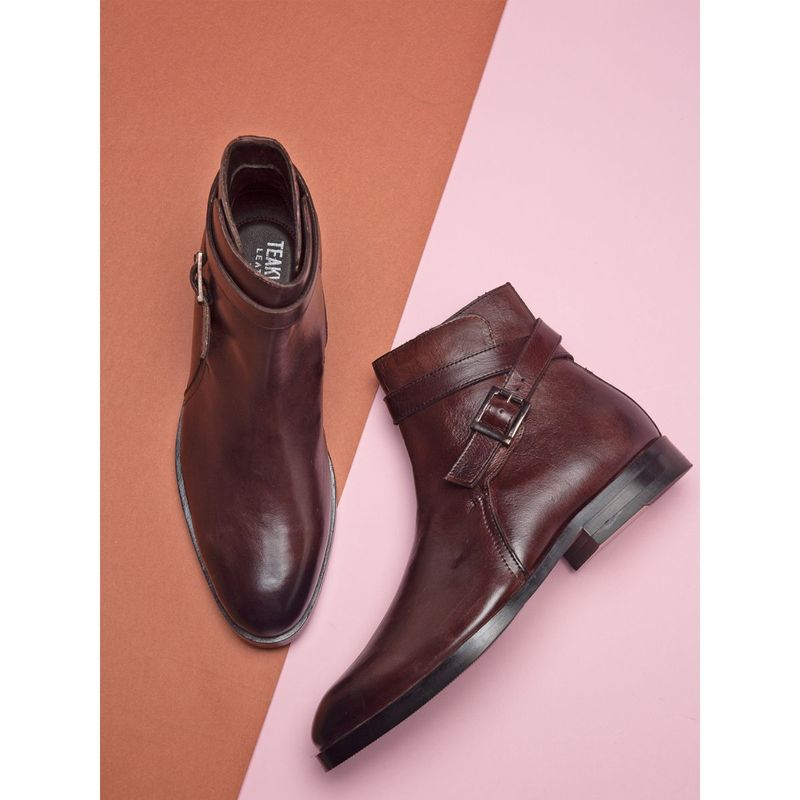 Teakwood Men Solid Genuine Leather Flat Boots - Euro 43
