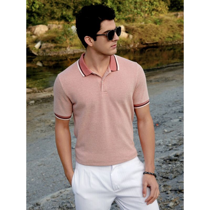 Campus Sutra Mens Brick Brown Duo-Hue Knit Polo T-Shirt (S)