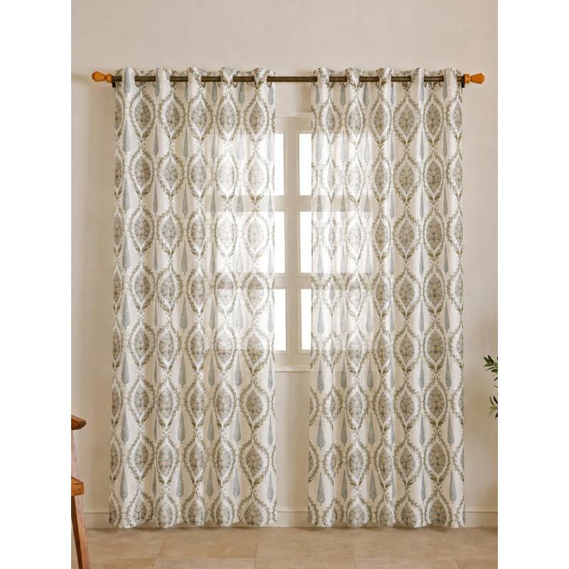 The Home Story Cotton Sheer Linen Texture Window Curtains - Grey (Pack of 2) (5 Feet)