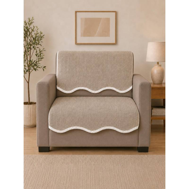 The Home Story Suede Velvet Back & Seat Wave Champagne Beige Sofa Mat (1 Seater)