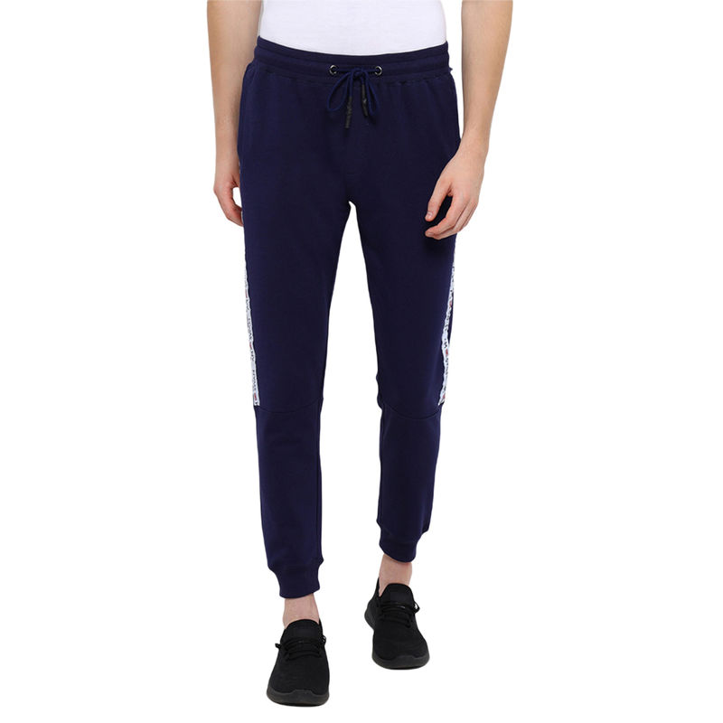 AM SWAN Cotton Rich Lycra Joggers With Side Solid Tape In Navy Blue (28)