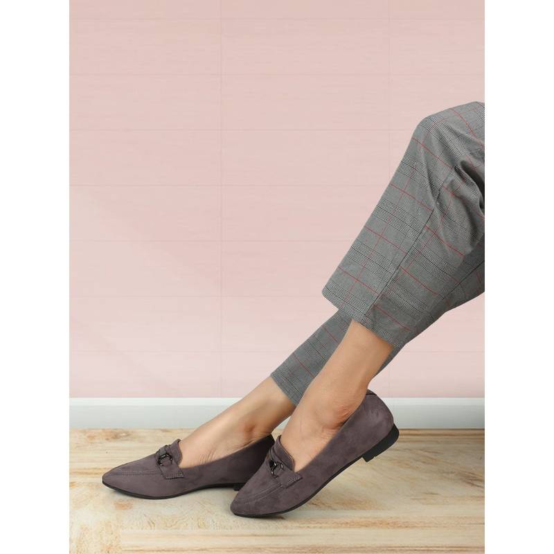 ELLE Womens Fashionable Grey Color Solid Party Wear Loafers (EURO 42)