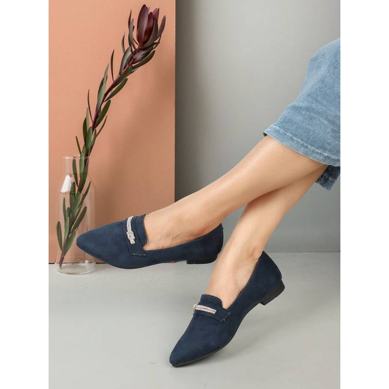 ELLE Womens Fashionable Embellished Navy Blue Color Solid Comfortable Loafers (EURO 36)
