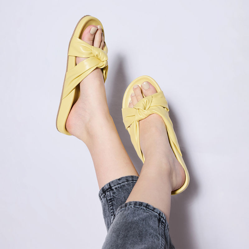 Twenty Dresses by Nykaa Fashion Yellow Knotted Round Toe Casual Slider Flats (EURO 36)
