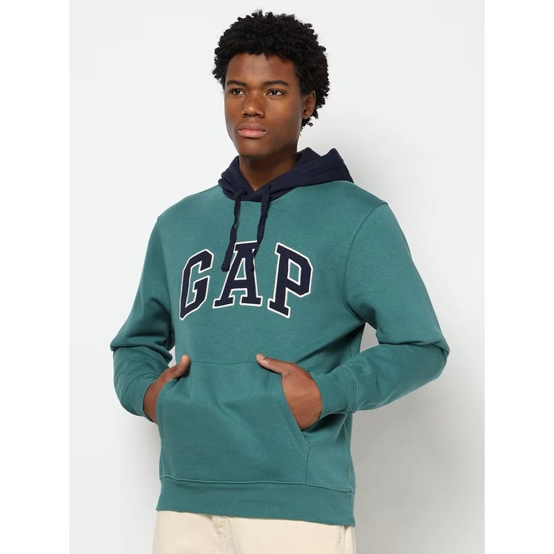 GAP Men Green Embroidered Hooded Full Sleeve Hoodie (L)
