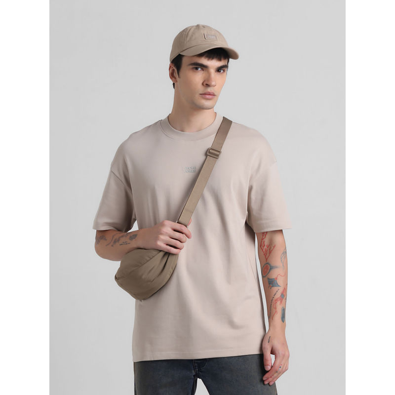 Jack & Jones Beige Drop Shoulder Boxy Fit Non Stretch T-Shirt (S)