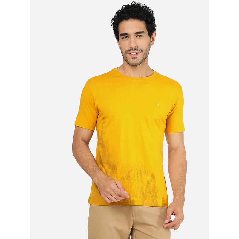 Greenfibre Mustard Yellow Printed Cotton Blend Tee (44)