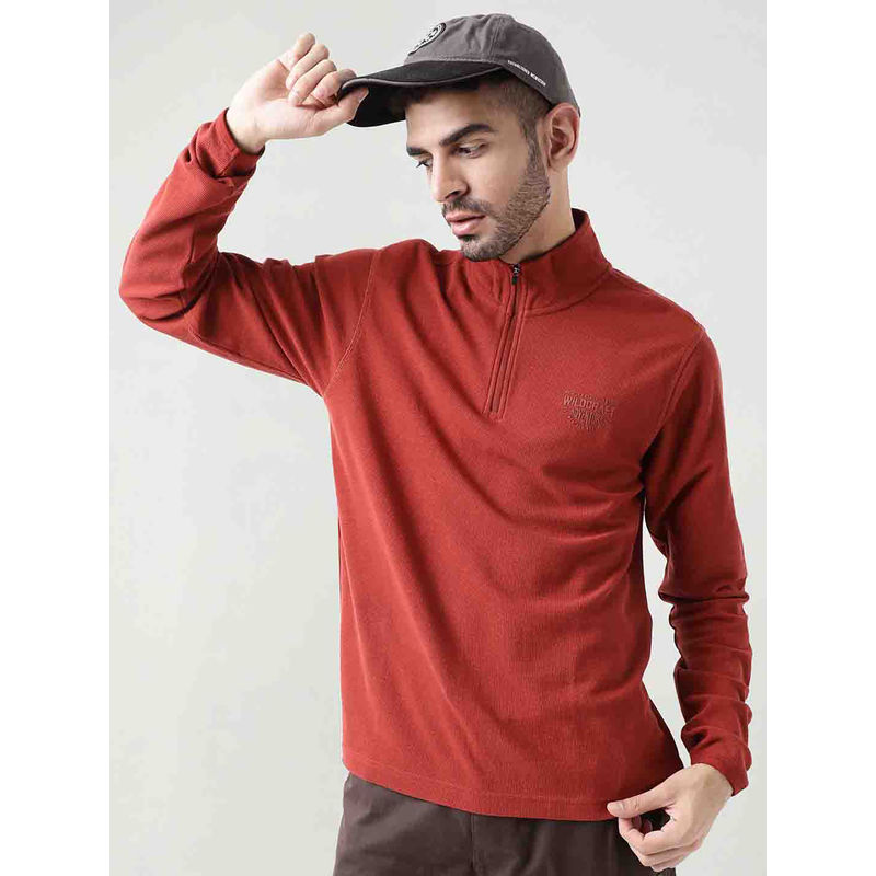 Wildcraft Waffle Knitted Henley Zipper T-shirt (M)