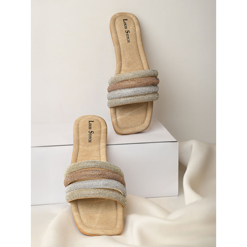 Louis Stitch Women Beige Glitter Multi Strap Flats (UK 3)