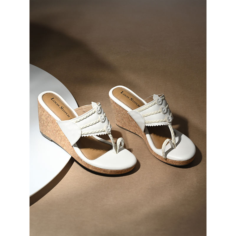 Louis Stitch Women White Toe Ring Wedges (UK 4)