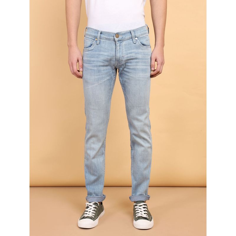 Wrangler Men's Blue Skanders Slim Fit Low Rise Heavy Fade Jeans (34)